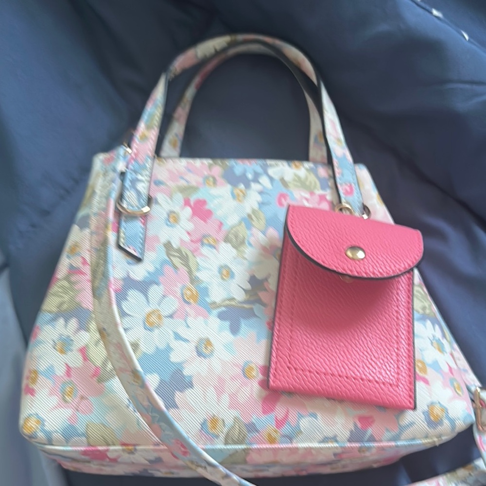 Floral Tote Bag with Pink Pouch
